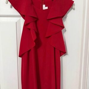 Red Ruffle-Detail Women's Dress
